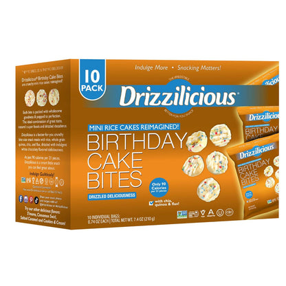 Drizzilicious Drizzilicious Mini Rice Cakes Birthday Cake - Rice Crisps, Healthy Snack For Adults And Kids, Flavored Rice Cakes, Vegan, Gluten Free, Allergen Free, Only 90 Calories Per Bag - 0.74 Oz (Pack Of 10)