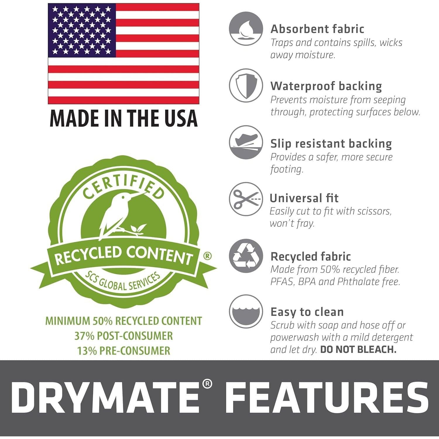 Drymate Premium Garage Floor Runner Mat, (9' X 2'6 ), Protects Surfaces, Absorbent, Waterproof, Slip-Resistant, Quick Dry Carpet Fabric, Trimmable And Washable (USA Made) (Charcoal),758035152101
