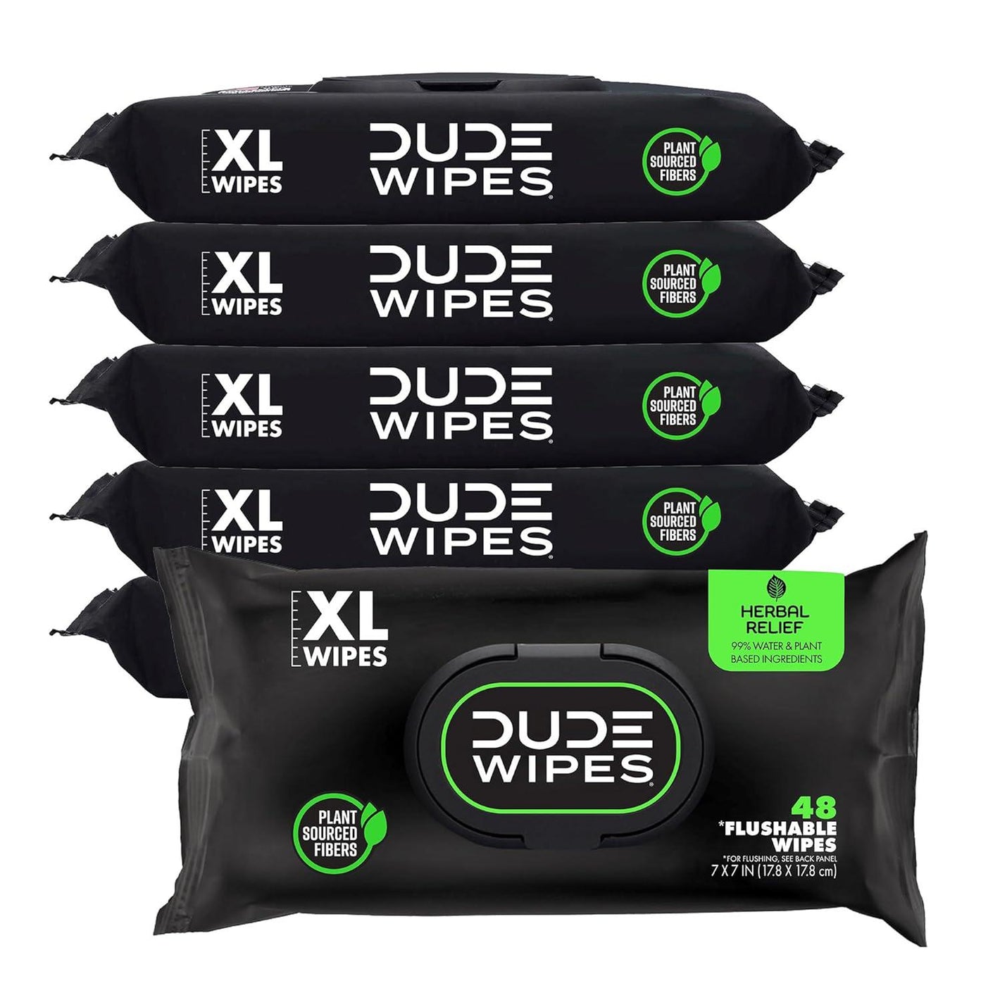 Dude Wipes Flushable Wet Wipes, XL Size, 6 Pack (288 Wipes), Herbal Relief with Witch Hazel & Geranium Essential Oils, Septic-Safe