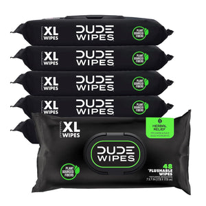 Dude Wipes Flushable Wet Wipes, XL Size, 6 Pack (288 Wipes), Herbal Relief with Witch Hazel & Geranium Essential Oils, Septic-Safe
