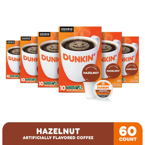 Dunkin Hazelnut Flavored Coffee, 60 Keurig K-Cup Pods, Medium Roast, Sweet & Nutty Taste