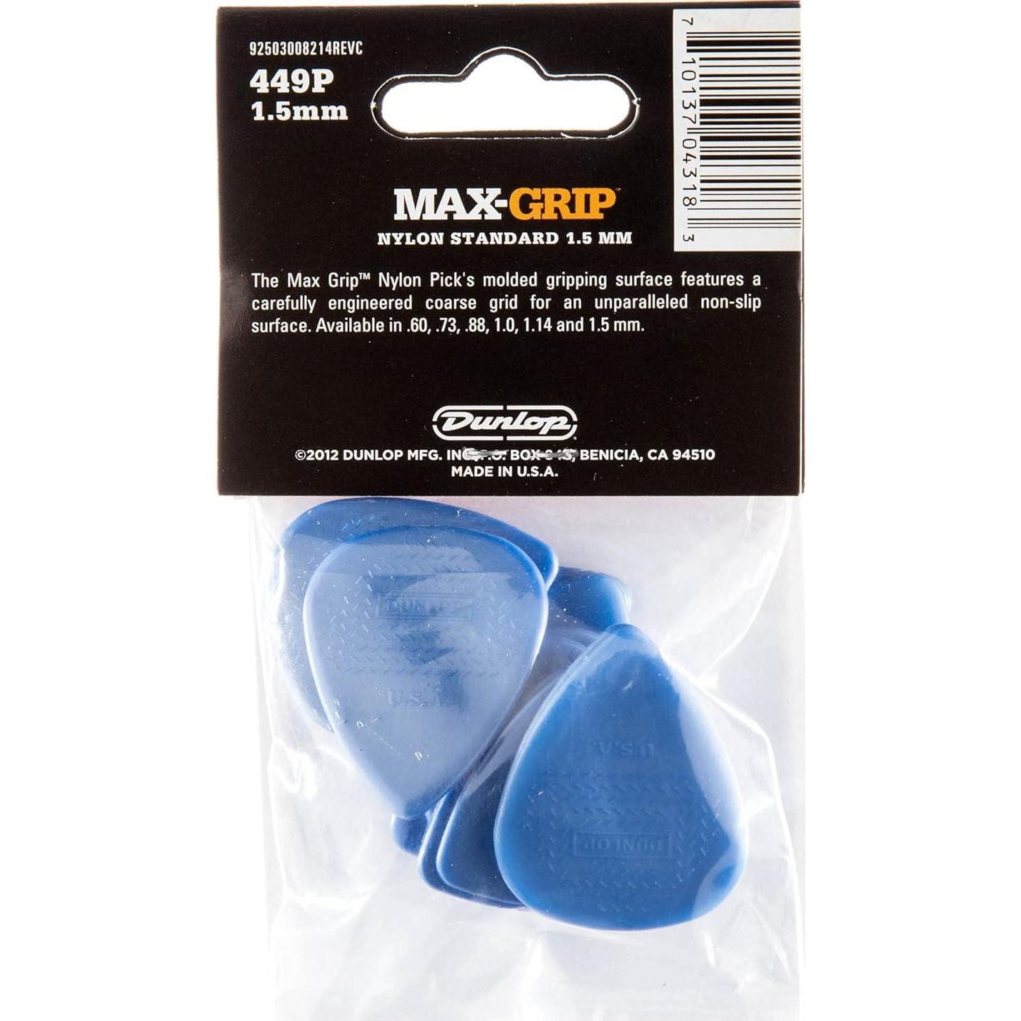 Dunlop 449P1.5 Max-Grip Nylon Standard, Blue, 1.5mm, 12/Player's Pack,