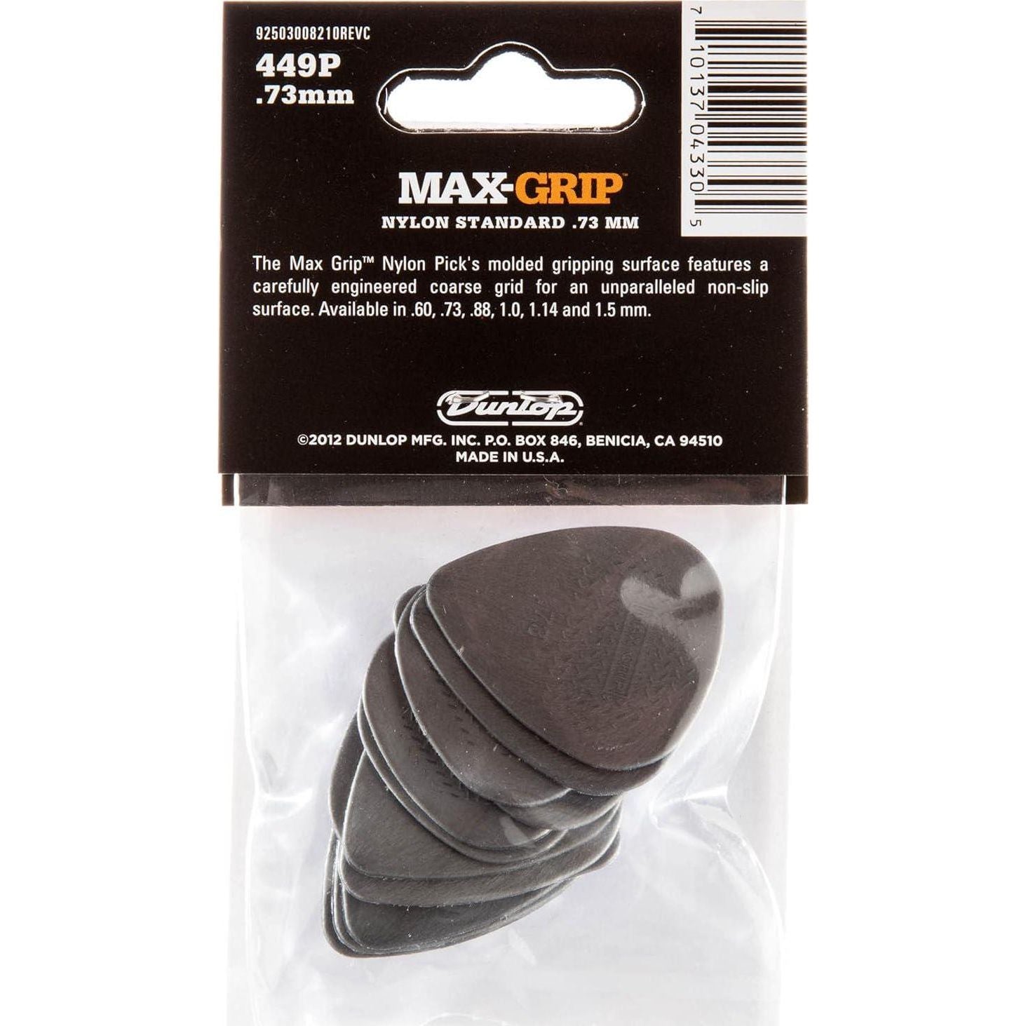 Dunlop 449P.73 Max-Grip Nylon Standard, Gray, .73mm, 12/Player's Pack,
