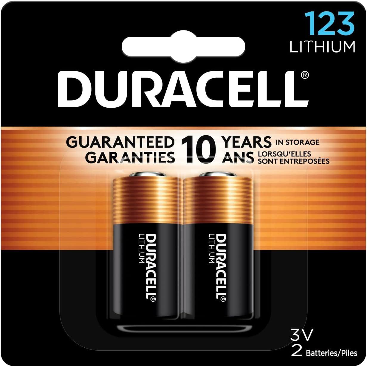 DURACELL Duracell CR123A 3V Lithium Battery, 2 Count Pack, 123 3 Volt High Power Lithium Battery, Long-Lasting For Home Safety And Security Devices, High-Intensity Flashlights, And Home Automation