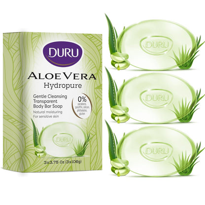 Duru Aloe Vera Glycerin Bar Soap, Vegan, Transparent Cleansing, Moisturizing for Sensitive Skin, 3-Pack