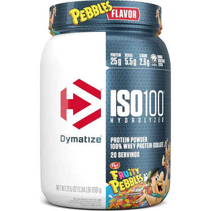 Dymatize ISO100 Hydrolyzed Protein Powder, 100% Whey Isolate, 25g Of Protein, 5.5g BCAAs, Gluten Free, Fast Absorbing, Easy Digesting, Fruity Pebbles, 20 Servings,