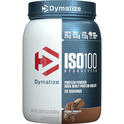 Dymatize ISO100 Hydrolyzed Protein Powder, 100% Whey Isolate, 25g Of Protein, 5.5g BCAAs, Gluten Free, Fast Absorbing, Easy Digesting, Gourmet Chocolate, 20 Servings,
