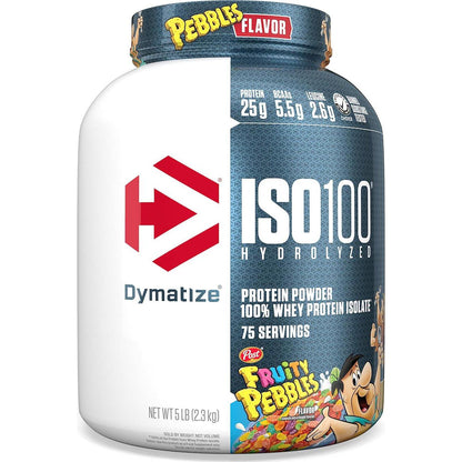 Dymatize ISO100 Hydrolyzed Protein Powder, 100% Whey Isolate, 25g Of Protein, 5.5g BCAAs, Gluten Free, Fast Absorbing, Easy Digesting, Fruity Pebbles, 5 Pound,