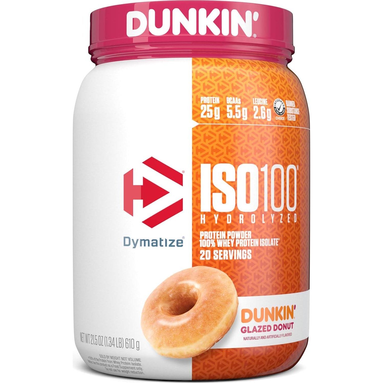 Dymatize ISO100 Hydrolyzed Protein Powder, 100% Whey Isolate, Dunkin' Glazed Donut Flavor, 20 Servings, Gluten-Free,