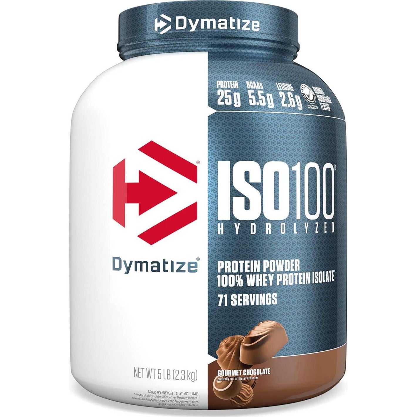 Dymatize ISO100 Hydrolyzed Protein Powder, 100% Whey Isolate Protein, 25g Of Protein, 5.5g BCAAs, Gluten Free, Fast Absorbing, Easy Digesting, Gourmet Chocolate, 5 Pound,