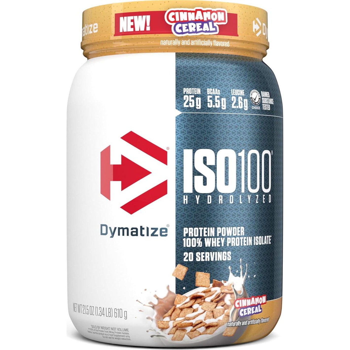 Dymatize ISO100 Hydrolyzed Protein Powder, 100% Whey Isolate, Cinnamon Cereal, 20 Servings, Gluten-Free,