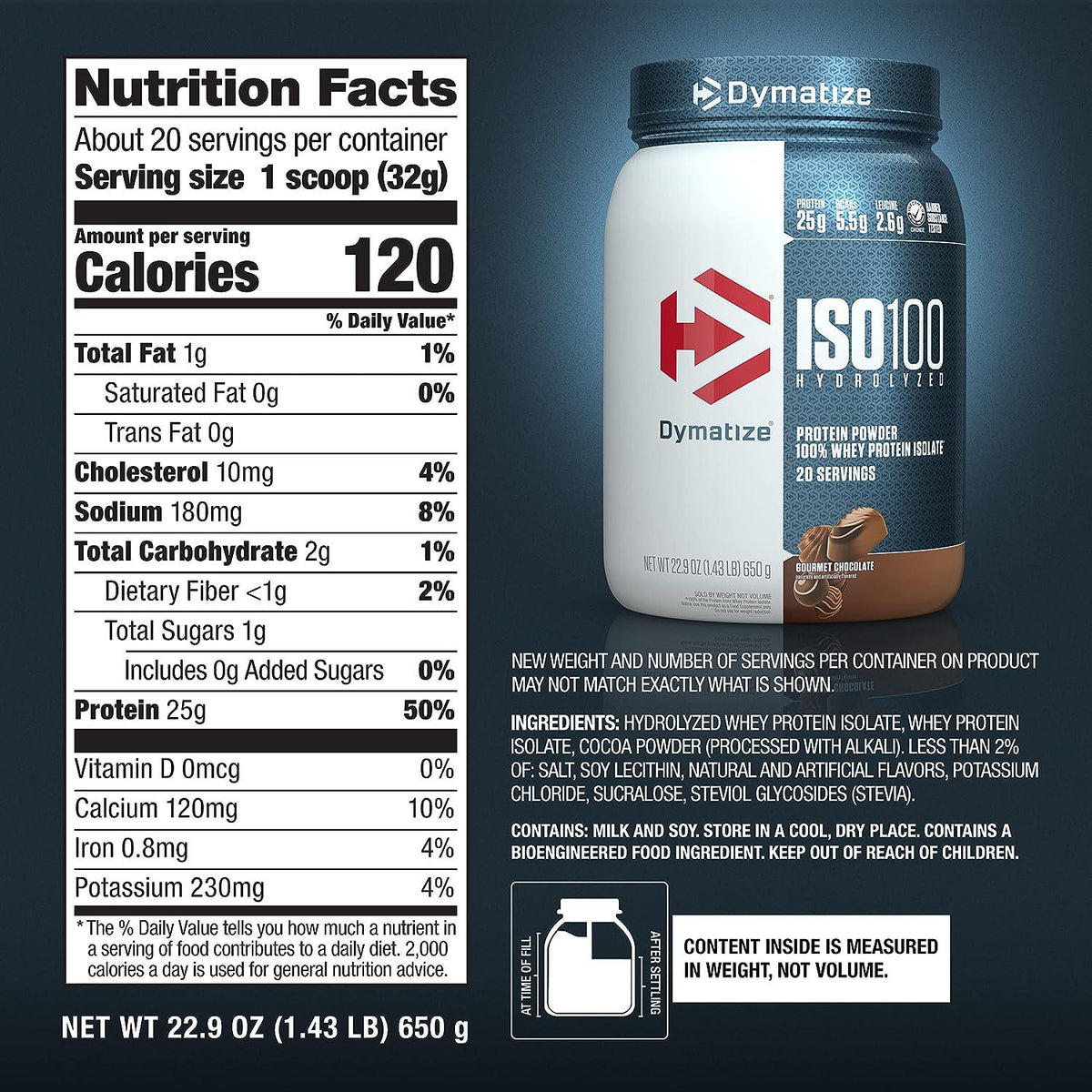 Dymatize ISO100 Hydrolyzed Protein Powder, 100% Whey Isolate, 25g Of Protein, 5.5g BCAAs, Gluten Free, Fast Absorbing, Easy Digesting, Gourmet Chocolate, 20 Servings,