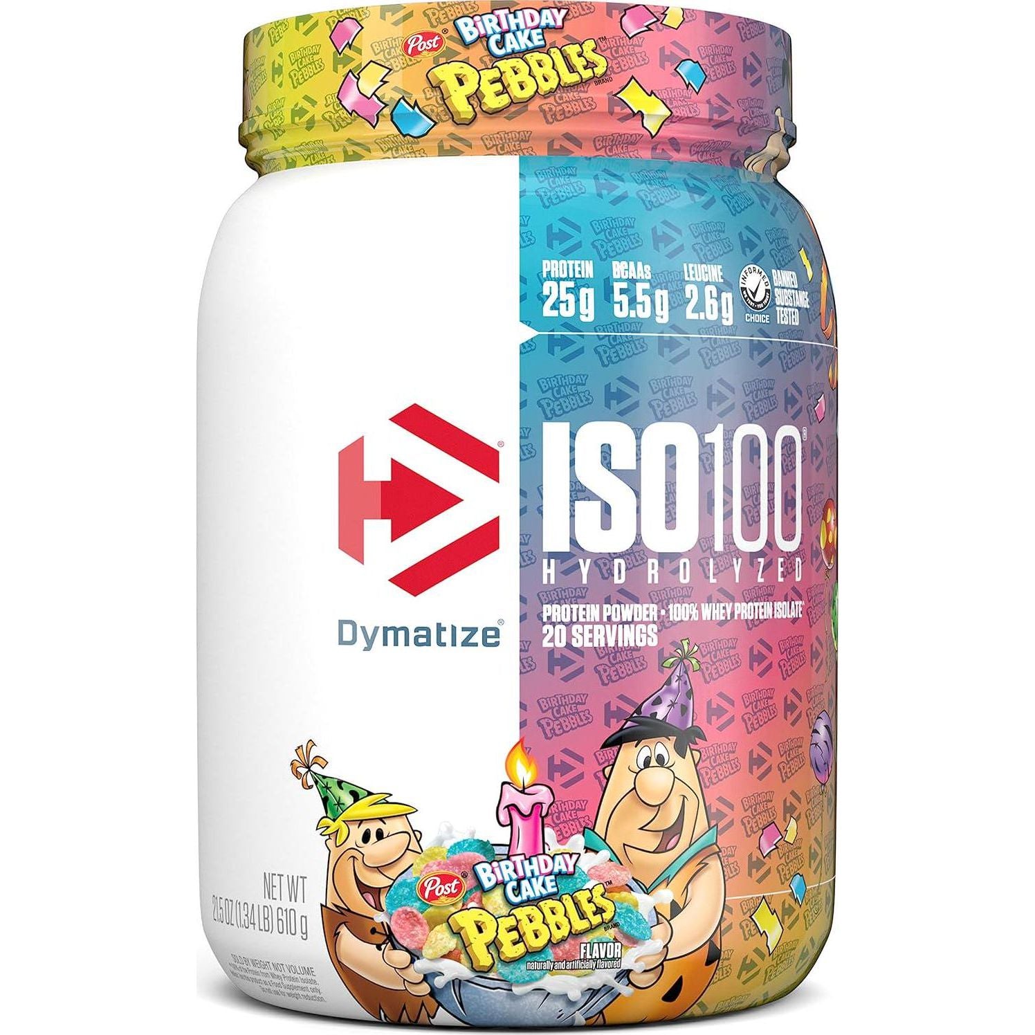 Dymatize ISO 100 Whey Protein Powder With 25g Of Hydrolyzed 100% Whey Isolate, Gluten Free, Fast Digesting, Birthday Cake Pebbles, 20 Servings,