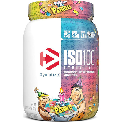 Dymatize ISO 100 Whey Protein Powder With 25g Of Hydrolyzed 100% Whey Isolate, Gluten Free, Fast Digesting, Birthday Cake Pebbles, 20 Servings,