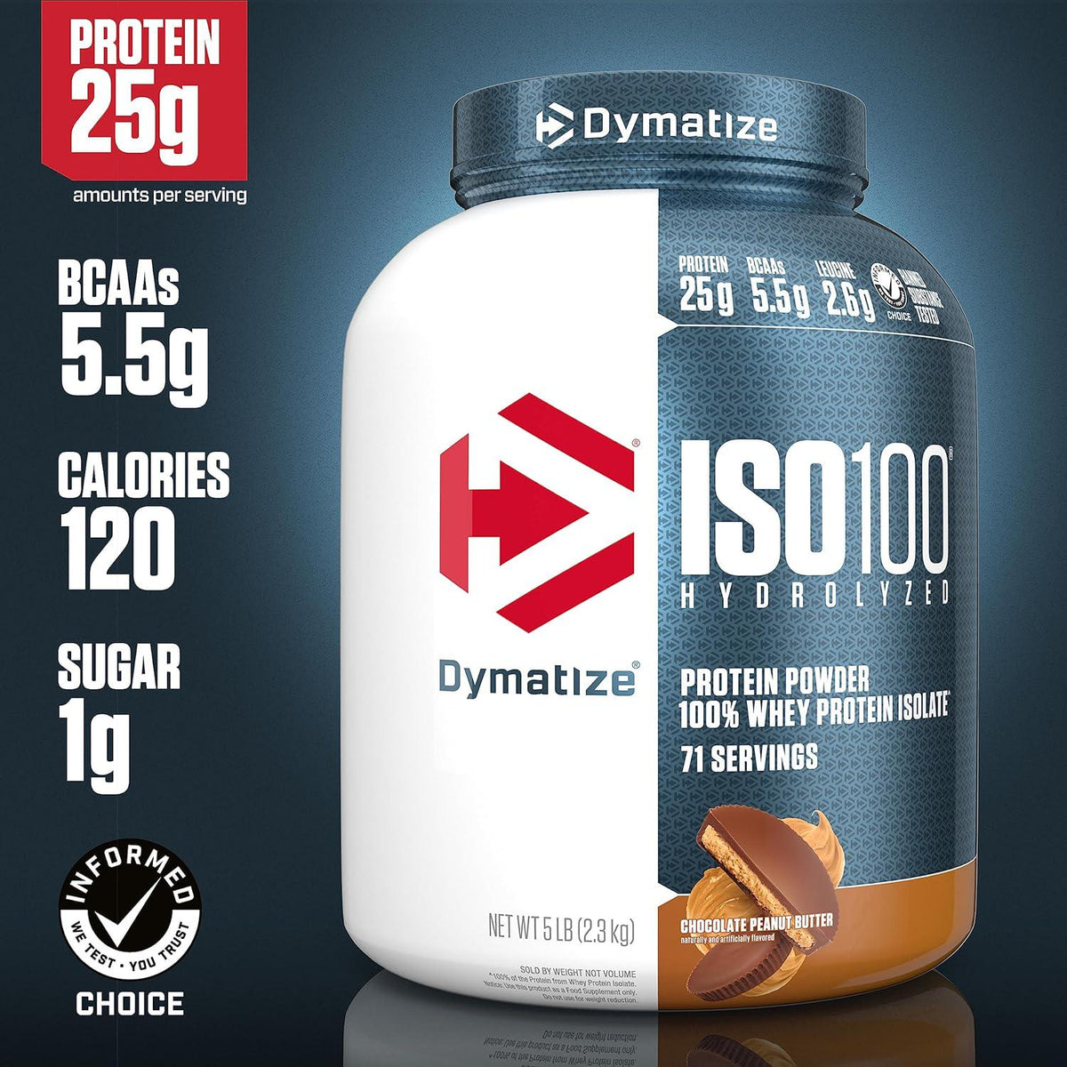 Dymatize ISO 100 Whey Protein Powder With 25g Of Hydrolyzed 100% Whey Isolate, Chocolate Peanut Butter, 5 Pound,