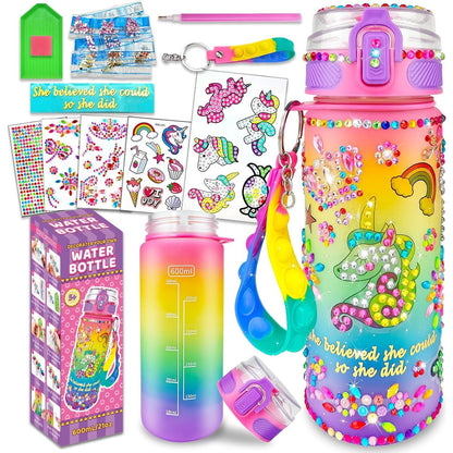 Edsportshouse DIY Water Bottle Kit for Girls Ages 4 to 10 Unicorn Painting Crafts Set Birthday or Holiday Art Toy Gift for Kids