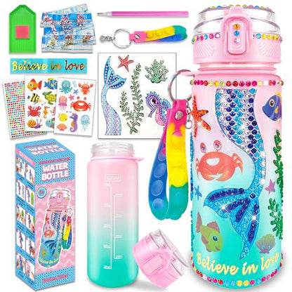 Edsportshouse Decorate Your Own Mermaid Water Bottle Craft Kit for Girls Ages 4 10