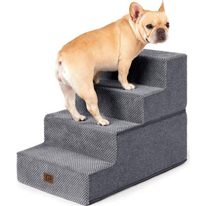 EHEYCIGA 4-Step Dog Stairs for Bed, 18" High, Non-Slip Pet Ramp for Small Dogs & Cats, Indoor Grey Steps
