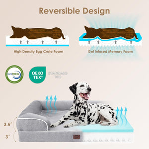 Eheyciga Orthopedic Large Dog Bed with Memory Foam Sides Washable Cover Non Slip Grey