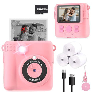 Esoxoffore Kids Instant Print Camera, 32GB SD, Pink, Gift for Girls Ages 3–12, HD Video & Photo Toy
