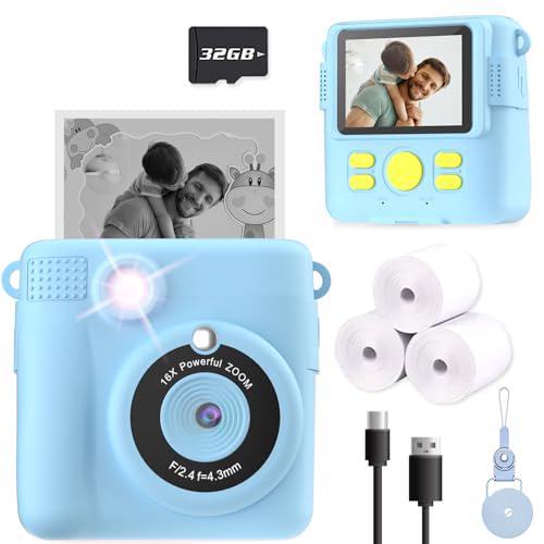 Esoxoffore Instant Print Camera for Kids Ages 3 to 12 Birthday Gift with Selfie Mode and 1080p Video Blue Travel Toy Camera