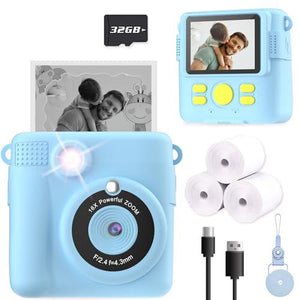 Esoxoffore Instant Print Camera for Kids Ages 3 to 12 Birthday Gift with Selfie Mode and 1080p Video Blue Travel Toy Camera
