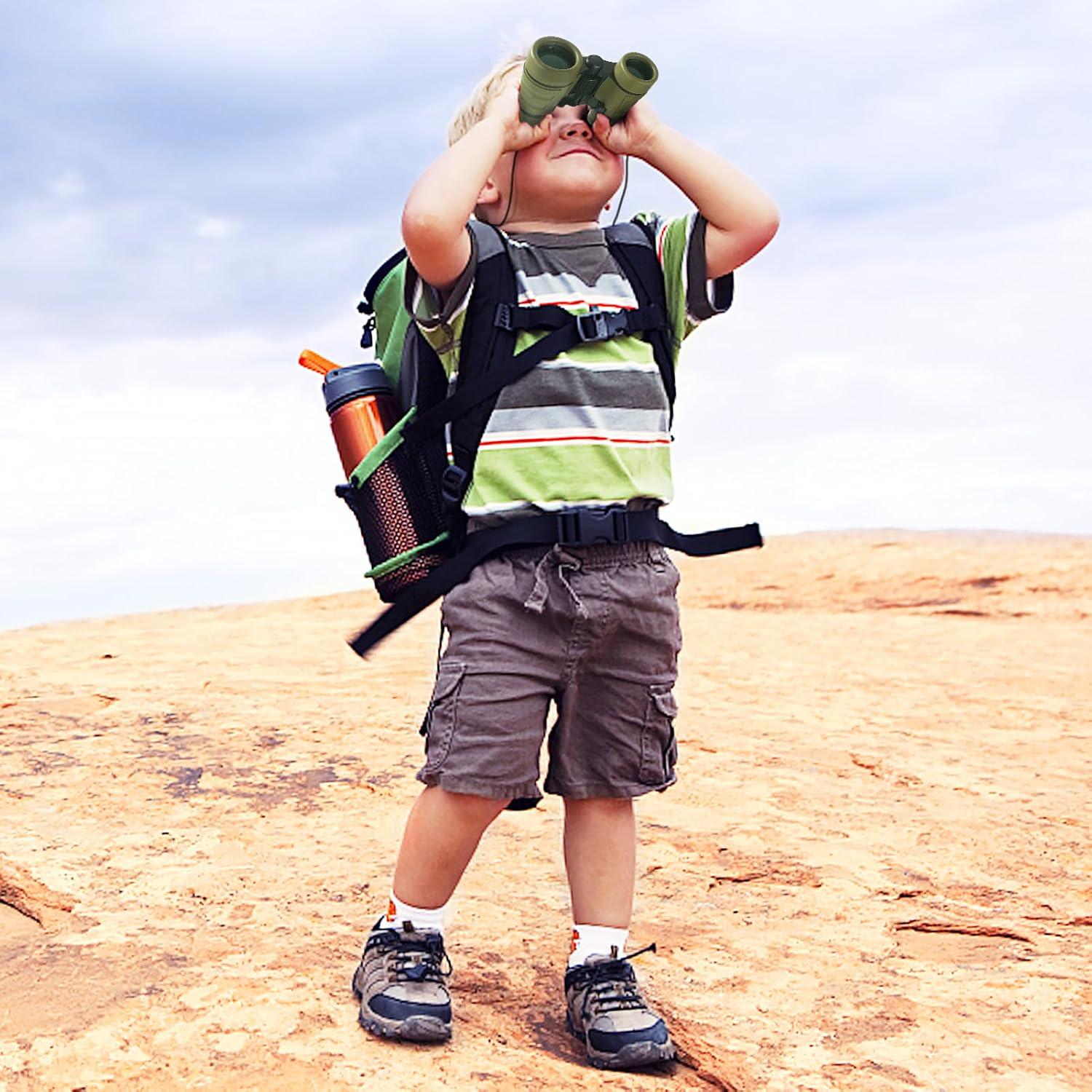 ESSENSON Binoculars For Kids Toys Gifts For Age 3-12 Years Old Boys Girls Kids Telescope Outdoor Toys For Sport And Outside Play Hiking, Bird Watching, Travel, Camping, Birthday Presents (Olive Green),