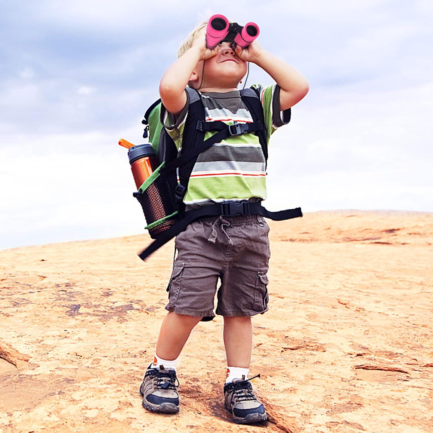 ESSENSON Binoculars For Kids Toys Gifts For Age 3-12 Years Old Boys Girls Kids Telescope Outdoor Toys For Sports And Outside Play Hiking, Bird Watching, Travel, Camping, Birthday Presents (Pink),