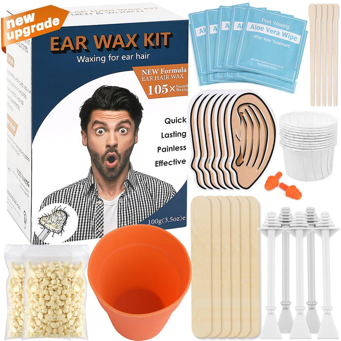 Ear Wax Hair Removal Kit, 100g, with 30 Nose Waxing Sticks for Men and Women, Quick & Painless at Home Use
