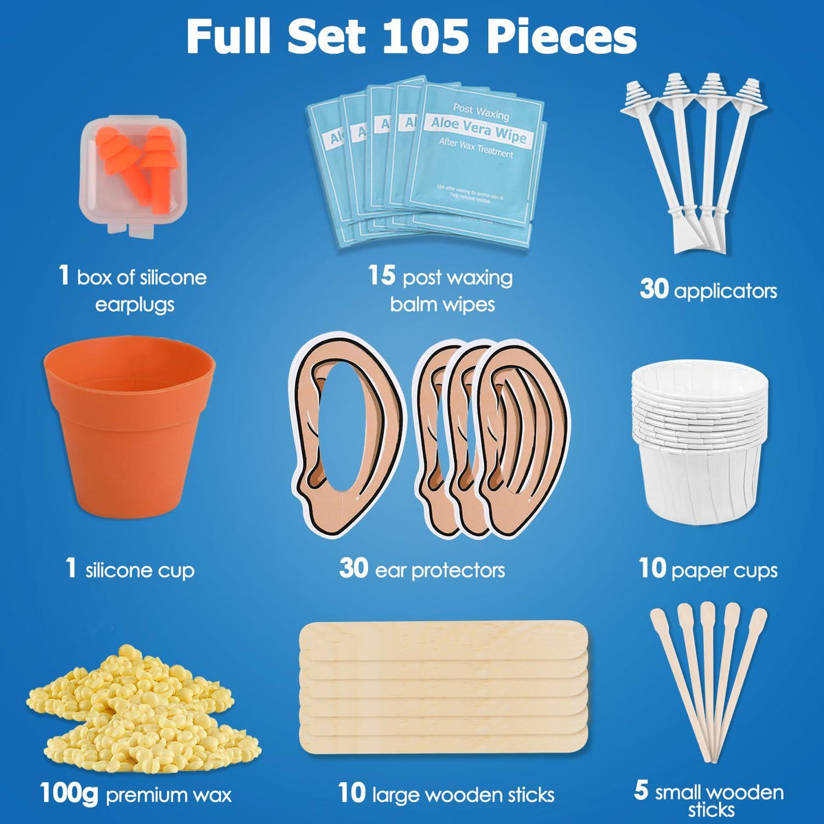 Ear Wax Hair Removal Kit 100g Ear And Nose Hair Wax Kit With 30 Pcs Nose Waxing Sticks For Men And Women At Home Ear Hair Removal Lasting Kit Safe Easy Quick And Painless,Does not Apply