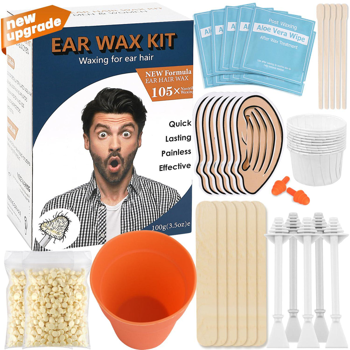 Ear Wax Hair Removal Kit 100g Ear And Nose Hair Wax Kit With 30 Pcs Nose Waxing Sticks For Men And Women At Home Ear Hair Removal Lasting Kit Safe Easy Quick And Painless,Does not Apply