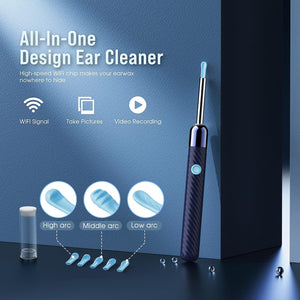 Leiput Ear Wax Removal Tool with 1080p Camera, 8-Piece Ear Cleaning Kit, FSA/HSA Eligible, Ear Canal Cleaner for iOS and Android, Midnight Blue