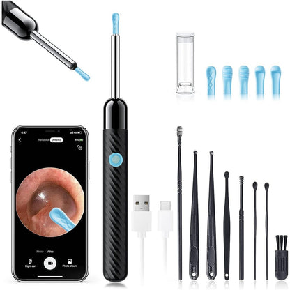 LEIPUT Ear Wax Removal - Earwax Remover Tool With 8 Pcs Ear Set - Ear Canal Cleaner With 1080P Camera - FSA HSA Eligible - Ear Cleaning Kit With 6 Ear Spoon - Ear Camera For IOS And Android (Black)