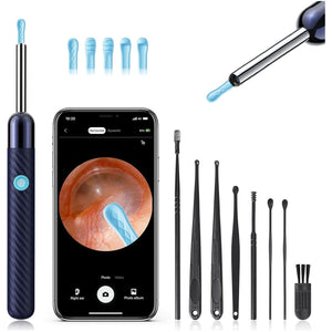 Leiput Ear Wax Removal Tool with 1080p Camera, 8-Piece Ear Cleaning Kit, FSA/HSA Eligible, Ear Canal Cleaner for iOS and Android, Midnight Blue