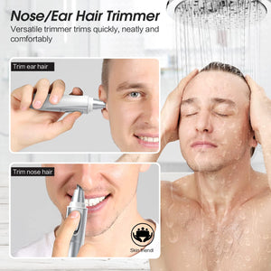 ZORAMI Ear And Nose Hair Trimmer Clipper - 2025 Professional Painless Eyebrow And Facial Hair Trimmer For Men Women,Battery-Operated Trimmer With IPX7 Waterproof,Dual Edge Blades For Easy Cleansing White