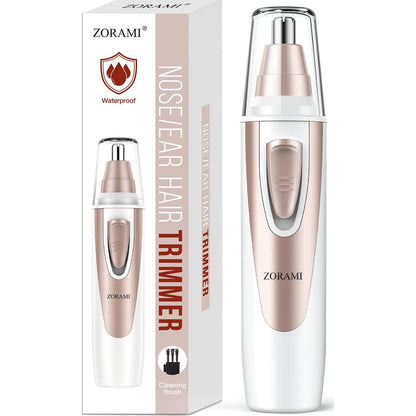 ZORAMI Ear And Nose Hair Trimmer Clipper - 2025 Professional Painless Eyebrow And Facial Hair Trimmer For Men Women, Battery-Operated Trimmer With IPX7 Waterproof, Dual Edge Blades For Easy Cleansing Pink