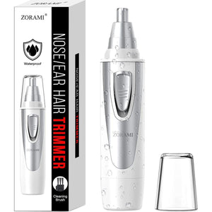 ZORAMI Ear And Nose Hair Trimmer Clipper - 2025 Professional Painless Eyebrow And Facial Hair Trimmer For Men Women,Battery-Operated Trimmer With IPX7 Waterproof,Dual Edge Blades For Easy Cleansing White
