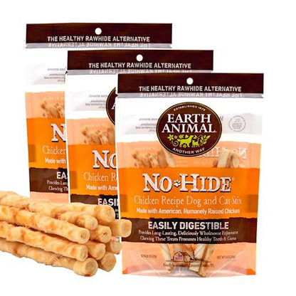 Earth Animal No-Hide Stix, 3 Pack, Chicken Flavored, Rawhide-Free Chews for Dogs & Cats, Long Lasting & Natural