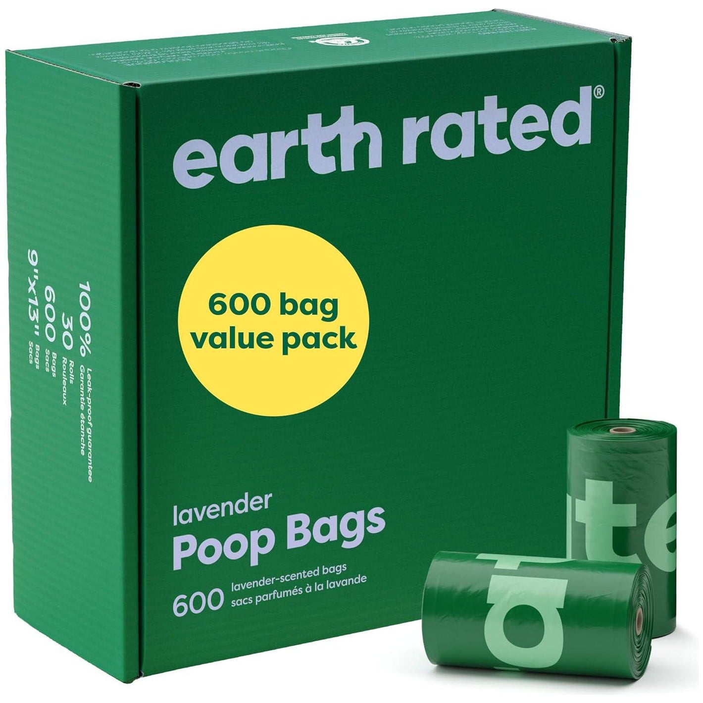 Earth Rated Dog Poop Bags 600 Count Lavender Scent Leak Proof Thick Rolls for All Dog Sizes