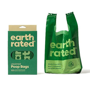 Earth Rated Dog Poop Bags, 120 Count, Unscented, Extra-Wide Leakproof with Handles, Easy-Tie Rolls