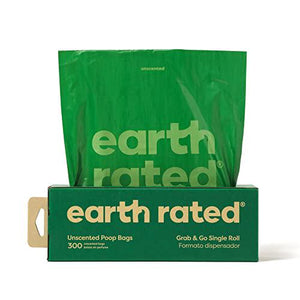 Earth Rated Dog Poop Bags Unscented Single Roll 300 Count Thick Leak Proof for Outdoor Pickup