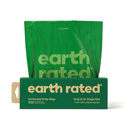 Earth Rated Dog Poop Bags Unscented Single Roll 300 Count Thick Leak Proof for Outdoor Pickup