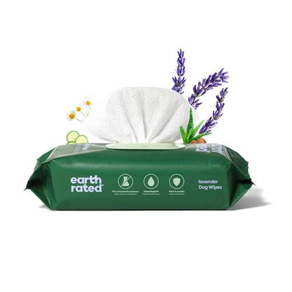 Earth Rated Lavender Pet Wipes, 100 Ct, Hypoallergenic Grooming Wipes for Dogs & Cats