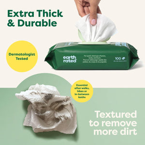 Earth Rated Pet Wipes White Tea Basil Scent Hypoallergenic Grooming Wipes for Dogs and Cats 100 Count