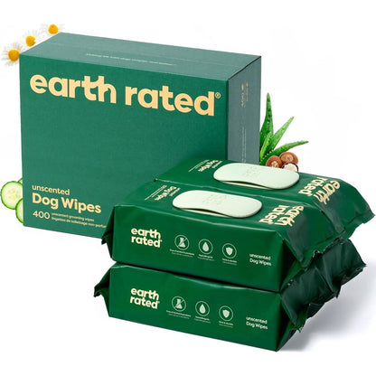 Earth Rated Pet Wipes, 400 Ct, Hypoallergenic Grooming Wipes for Dogs & Cats, Unscented