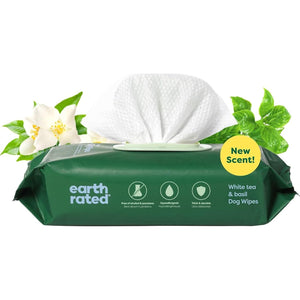 Earth Rated Pet Wipes White Tea Basil Scent Hypoallergenic Grooming Wipes for Dogs and Cats 100 Count