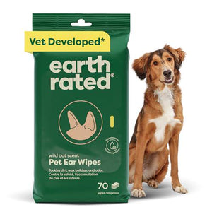 Earth Rated Pet Ear Wipes 70 Count Wild Oat Scent Hypoallergenic Dog and Cat Ear Cleaning Wipes
