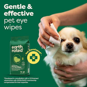 Earth Rated Pet Eye Wipes 70 Count Fragrance Free Hypoallergenic Cleaner for Dogs and Cats Tear Stains