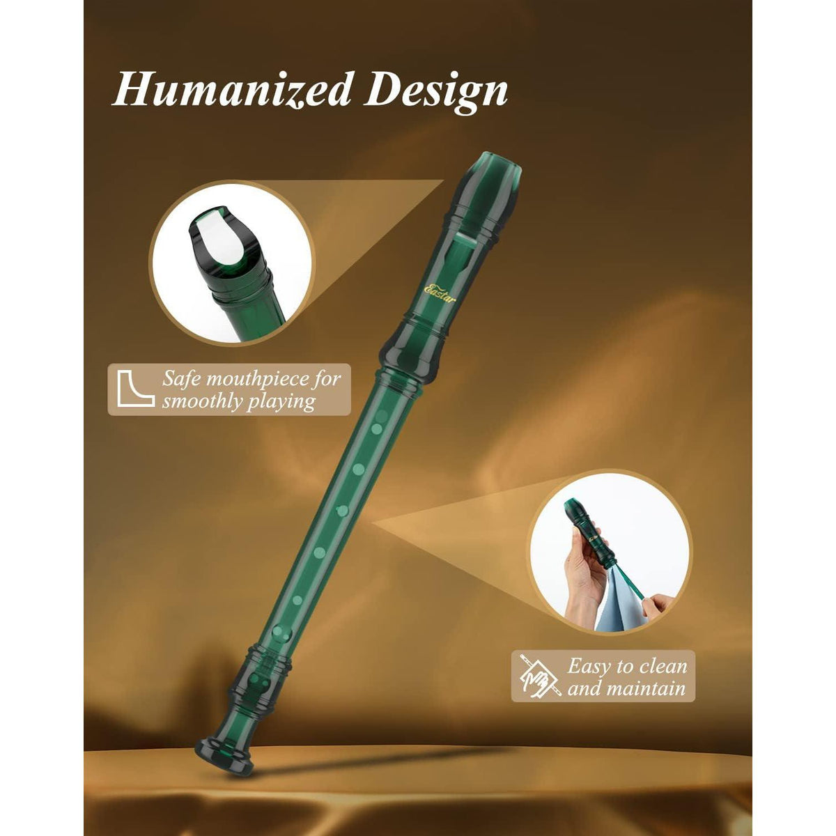 Eastar ERS-1GG GPPS 3 Piece C German Style Soprano Recorder, Dark Green,