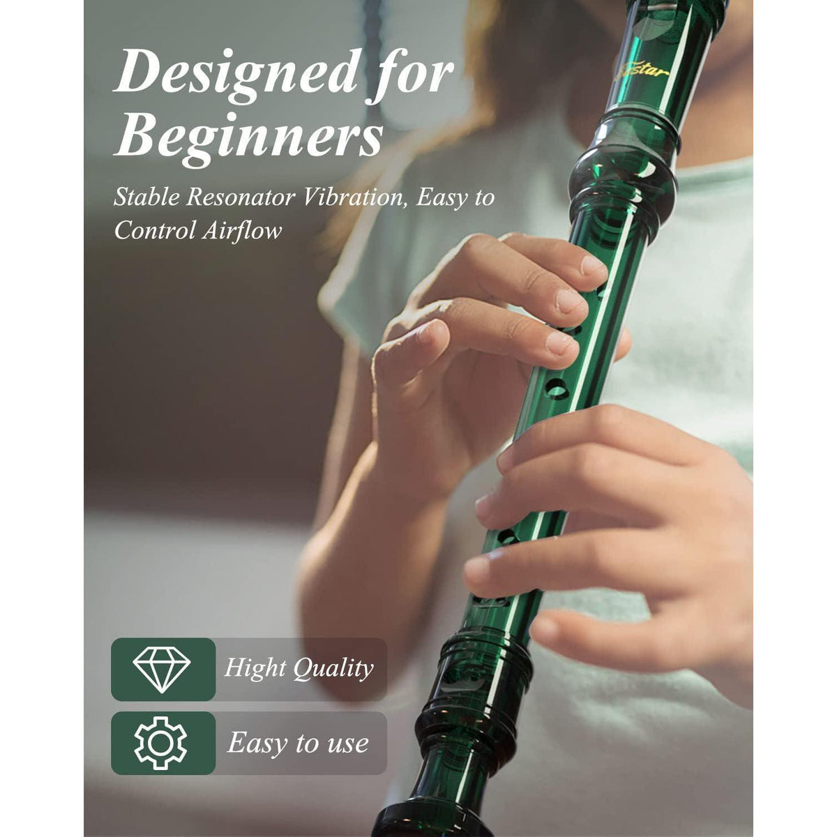 Eastar ERS-1GG GPPS 3 Piece C German Style Soprano Recorder, Dark Green,